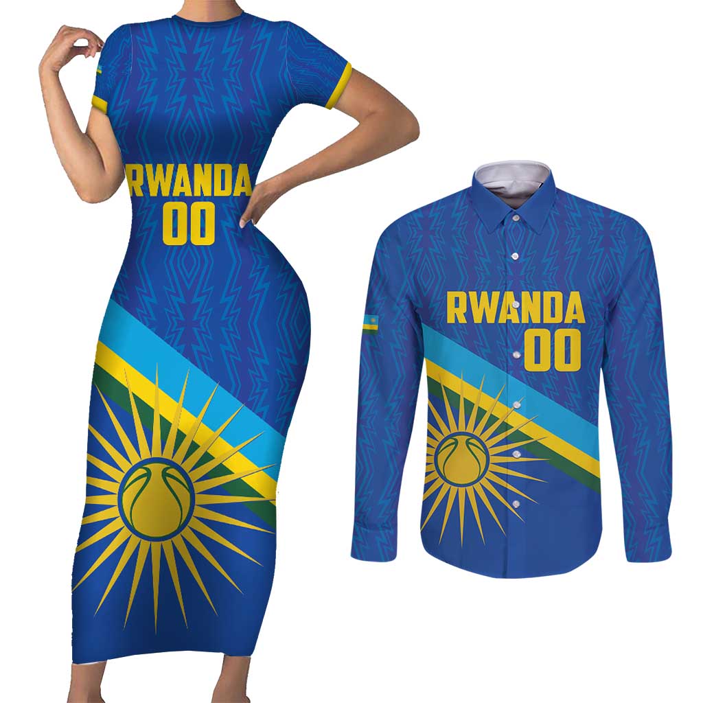 Rwanda Basketball Custom Couples Matching Short Sleeve Bodycon Dress and Long Sleeve Button Shirt Go Champions Imigongo Folk Pattern - Wonder Print Shop