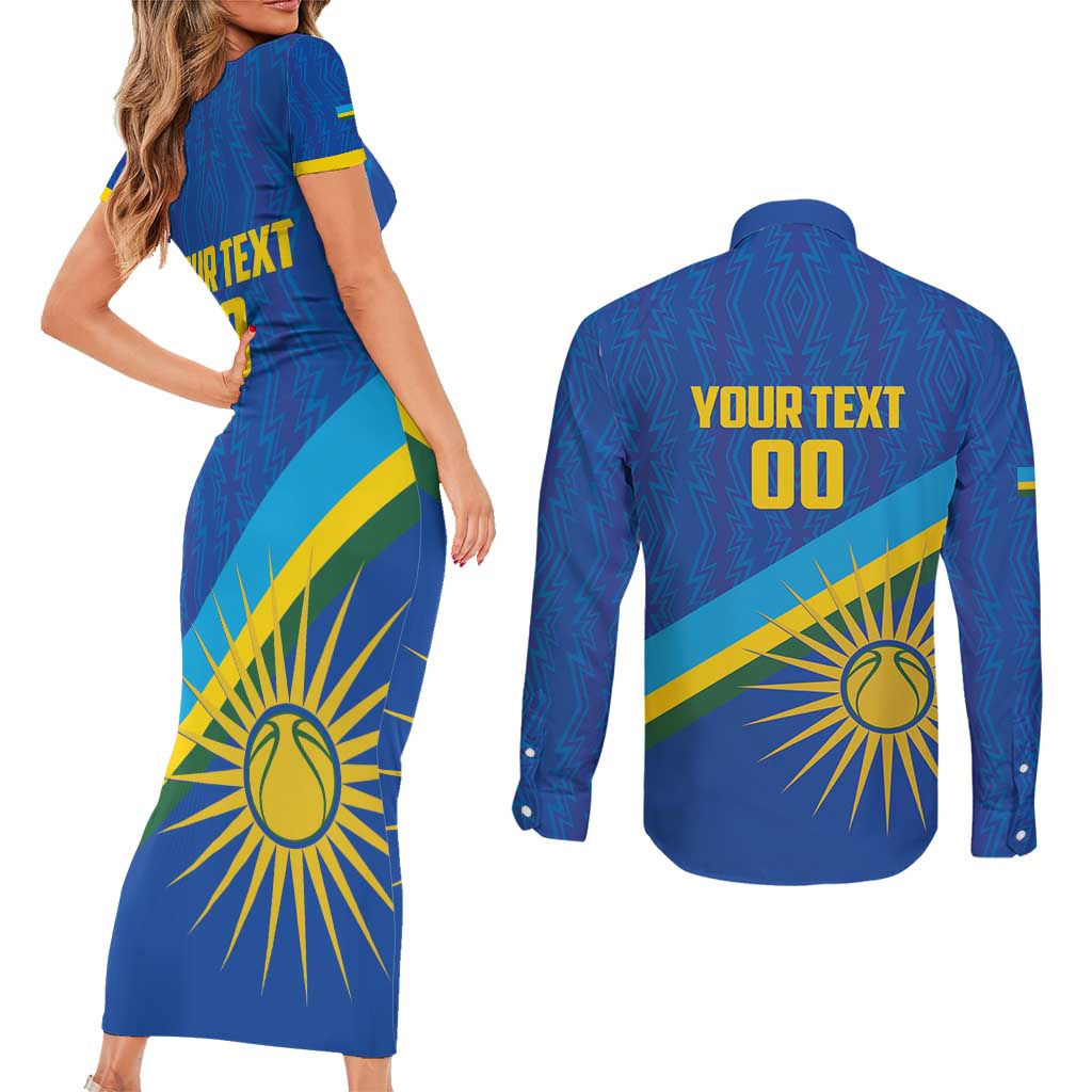Rwanda Basketball Custom Couples Matching Short Sleeve Bodycon Dress and Long Sleeve Button Shirt Go Champions Imigongo Folk Pattern - Wonder Print Shop