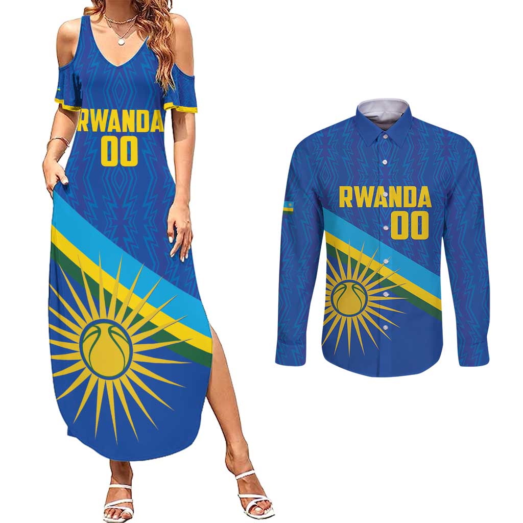 Rwanda Basketball Custom Couples Matching Summer Maxi Dress and Long Sleeve Button Shirt Go Champions Imigongo Folk Pattern - Wonder Print Shop