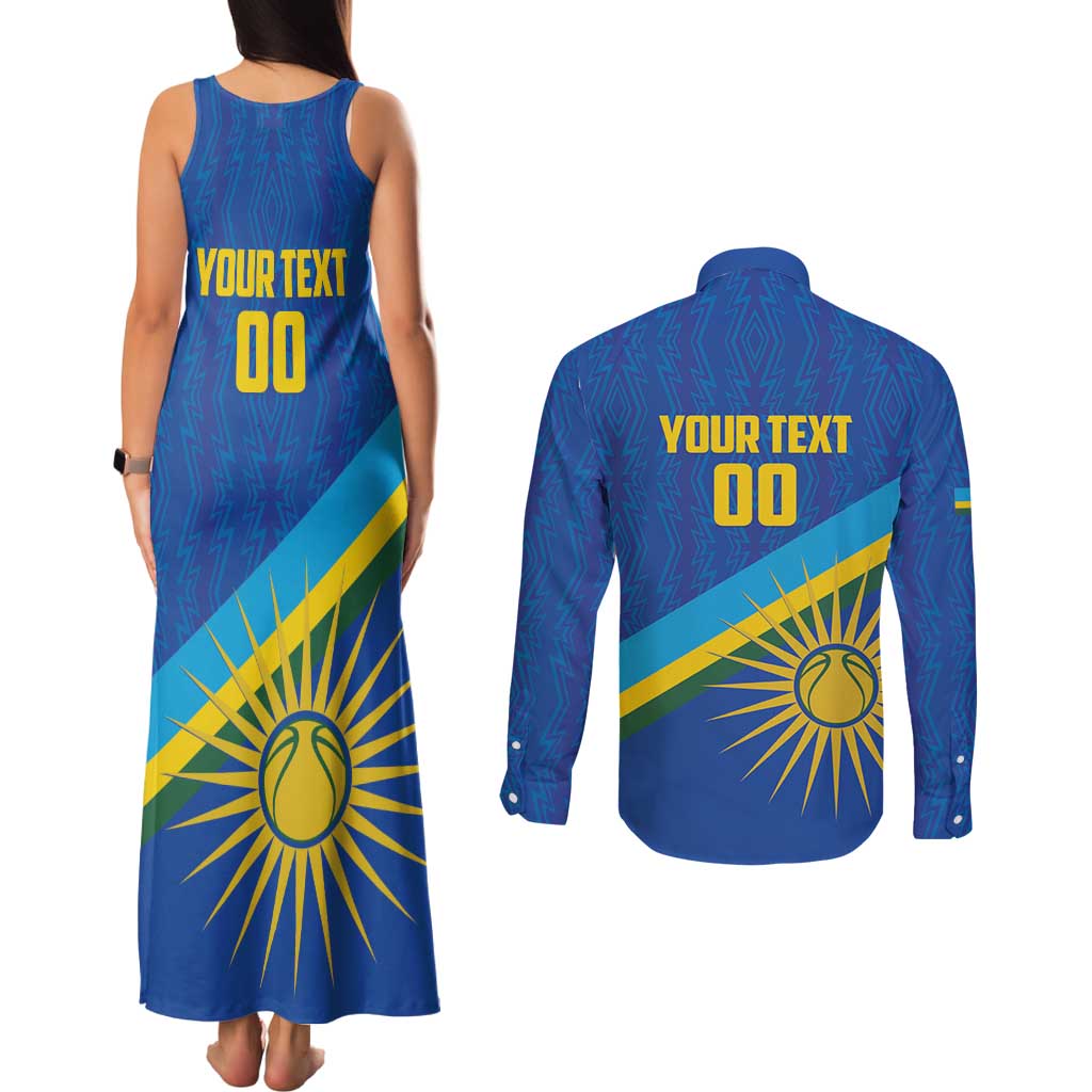 Rwanda Basketball Custom Couples Matching Tank Maxi Dress and Long Sleeve Button Shirt Go Champions Imigongo Folk Pattern - Wonder Print Shop