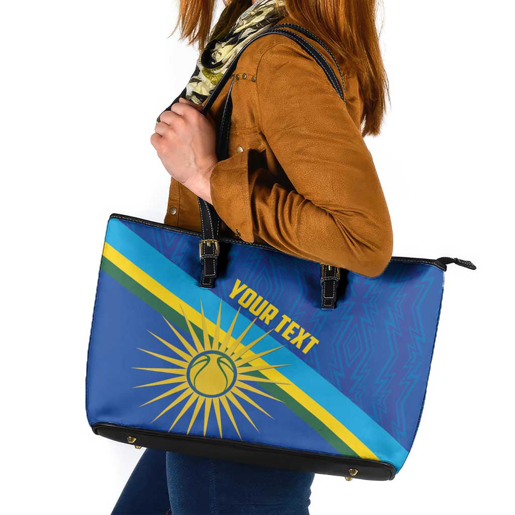 Rwanda Basketball Custom Leather Tote Bag Go Champions Imigongo Folk Pattern - Wonder Print Shop