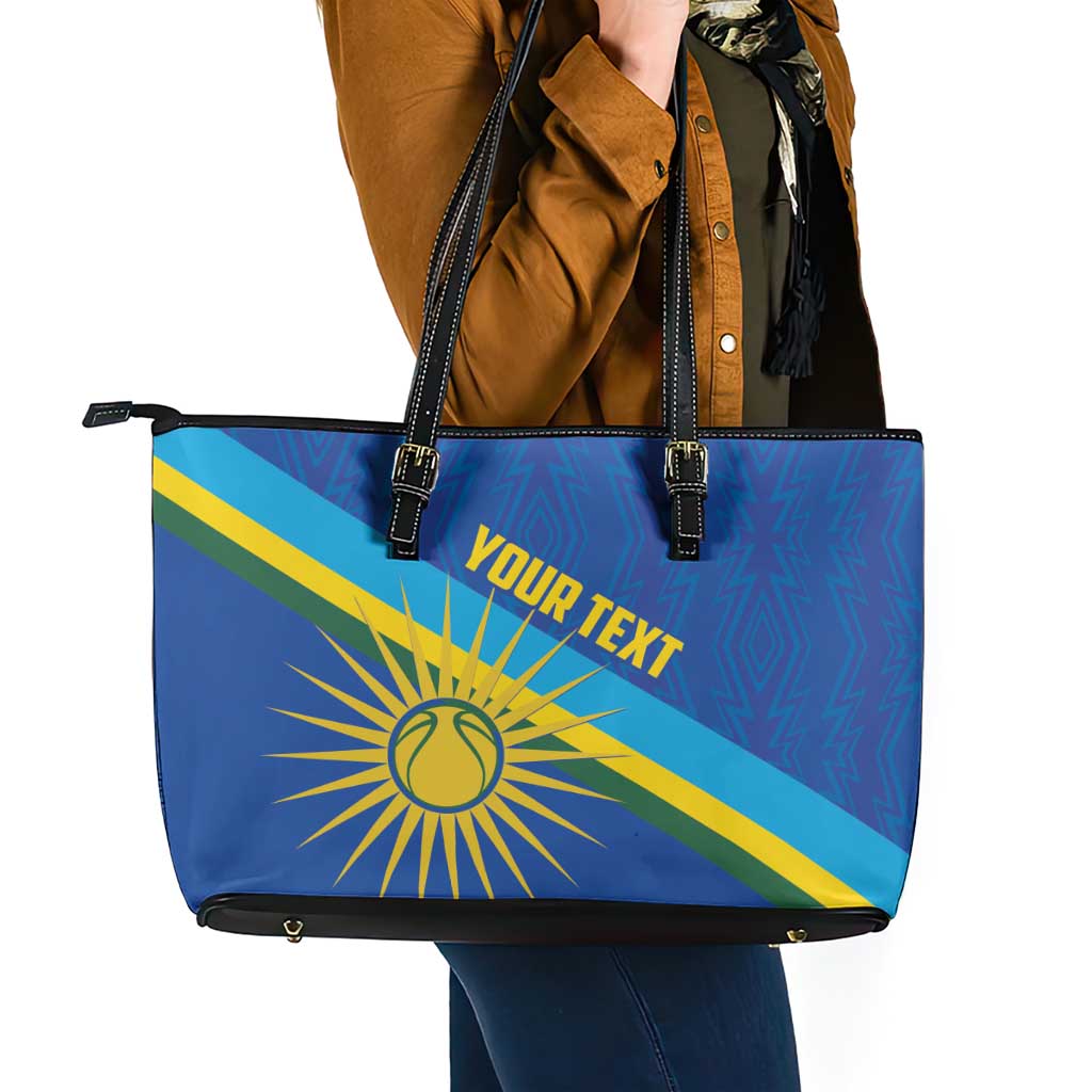 Rwanda Basketball Custom Leather Tote Bag Go Champions Imigongo Folk Pattern - Wonder Print Shop