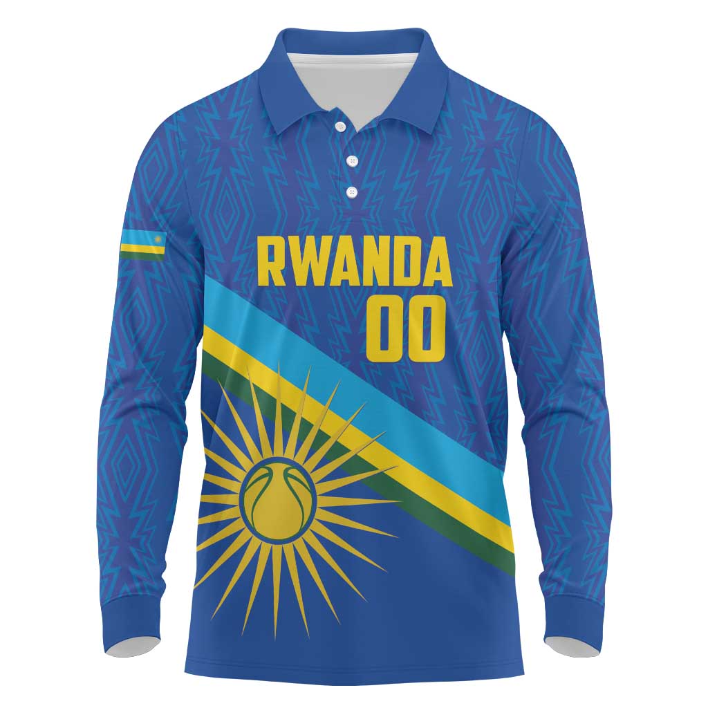 Rwanda Basketball Custom Long Sleeve Polo Shirt Go Champions Imigongo Folk Pattern - Wonder Print Shop