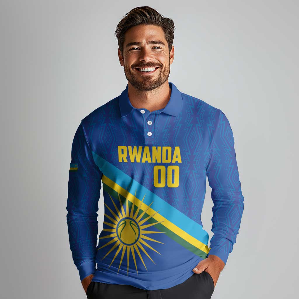 Rwanda Basketball Custom Long Sleeve Polo Shirt Go Champions Imigongo Folk Pattern - Wonder Print Shop