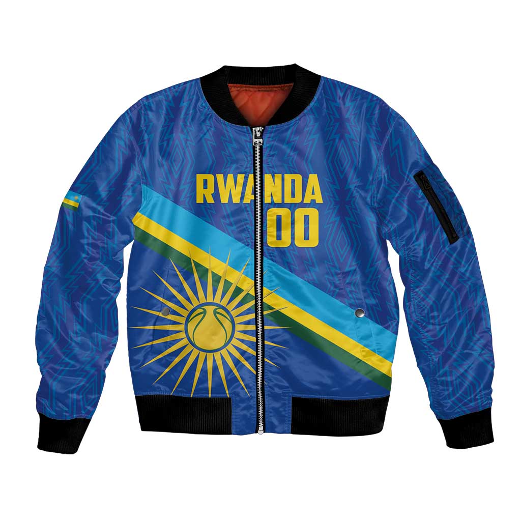 Rwanda Basketball Custom Sleeve Zip Bomber Jacket Go Champions Imigongo Folk Pattern - Wonder Print Shop