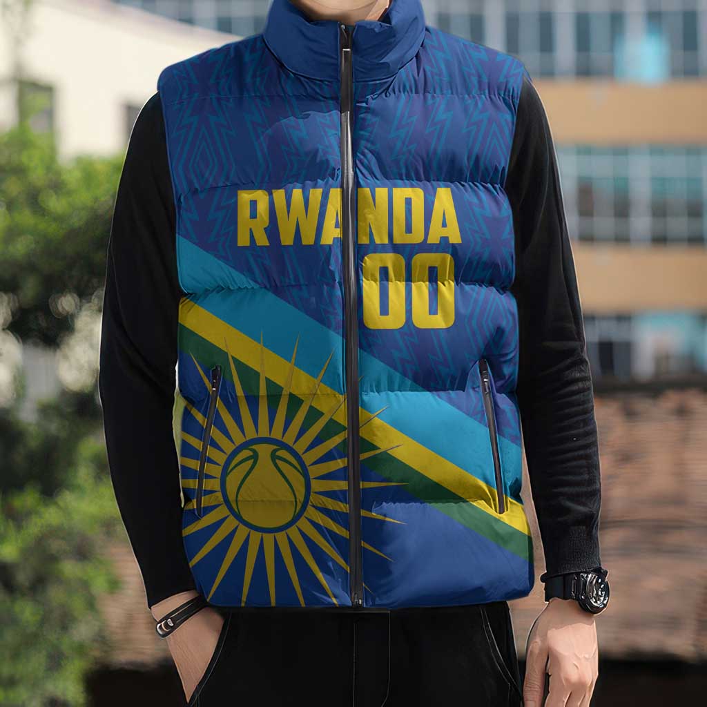 Rwanda Basketball Custom Sleeveless Puffer Jacket Go Champions Imigongo Folk Pattern - Wonder Print Shop
