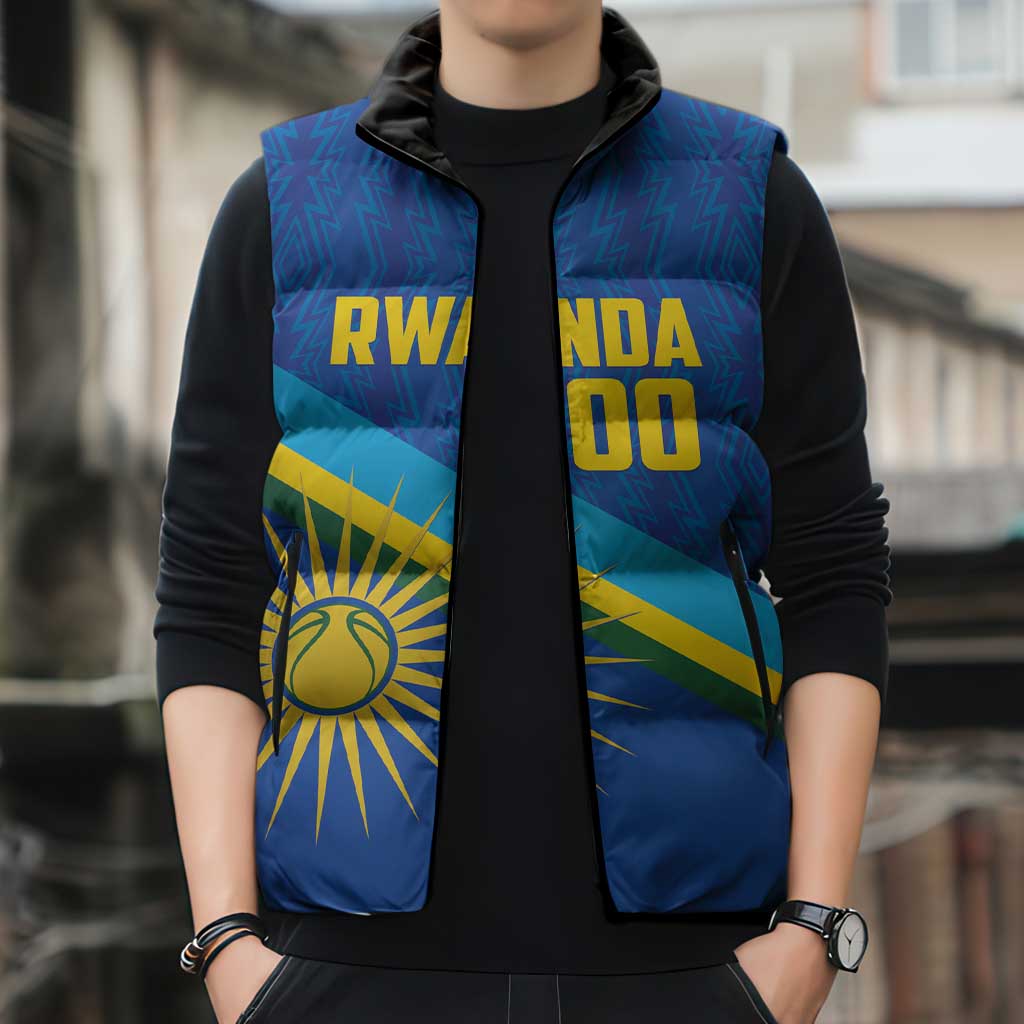 Rwanda Basketball Custom Sleeveless Puffer Jacket Go Champions Imigongo Folk Pattern - Wonder Print Shop