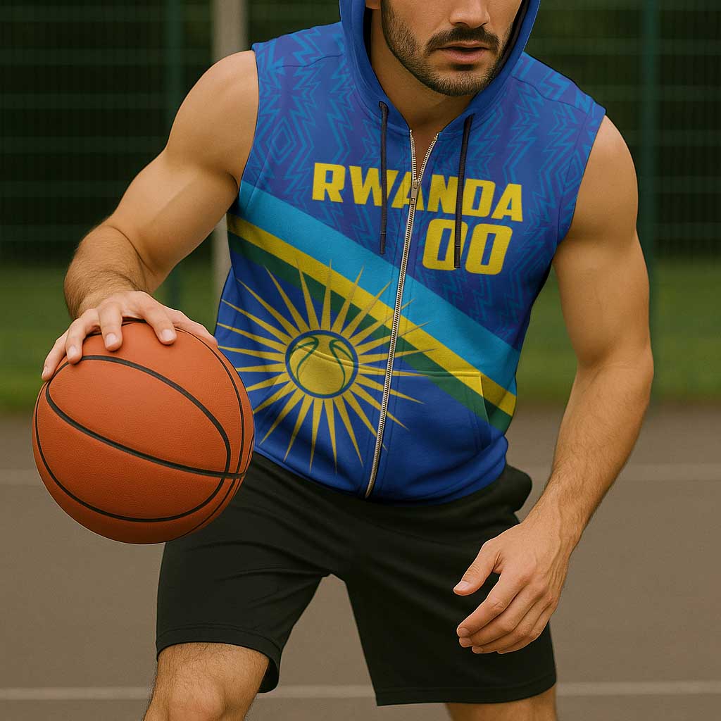 Rwanda Basketball Custom Sleeveless Zip Hoodie Go Champions Imigongo Folk Pattern - Wonder Print Shop