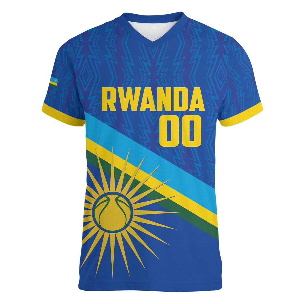 Rwanda Basketball Custom Women V-Neck T-Shirt Go Champions Imigongo Folk Pattern - Wonder Print Shop