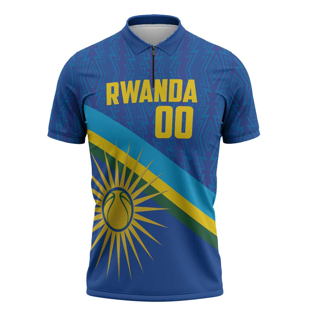 Rwanda Basketball Custom Zipper Polo Shirt Go Champions Imigongo Folk Pattern - Wonder Print Shop
