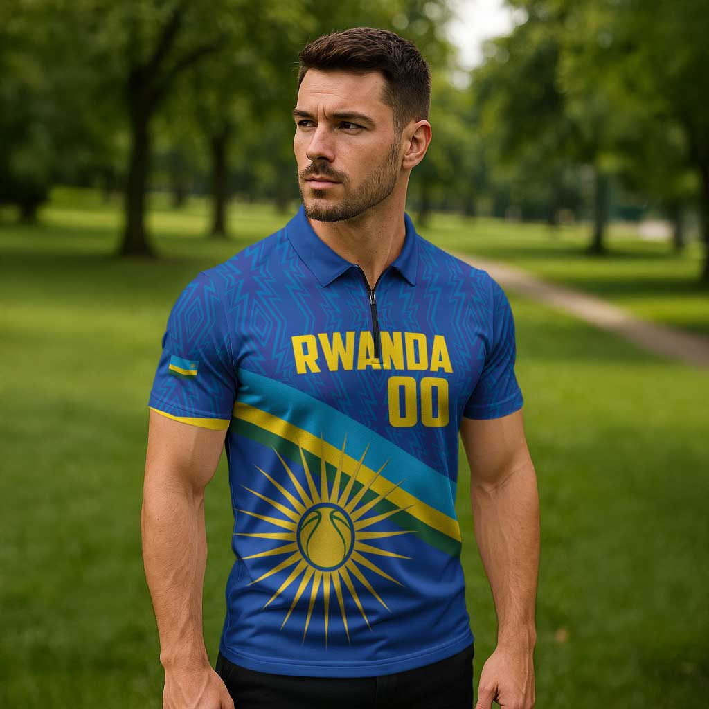 Rwanda Basketball Custom Zipper Polo Shirt Go Champions Imigongo Folk Pattern - Wonder Print Shop
