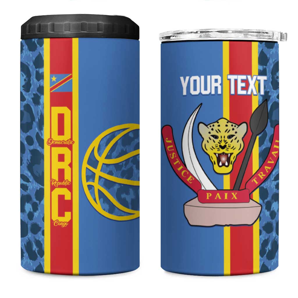 DR Congo Basketball Custom 4 in 1 Can Cooler Tumbler Come On Leopards Skin Pattern - Wonder Print Shop
