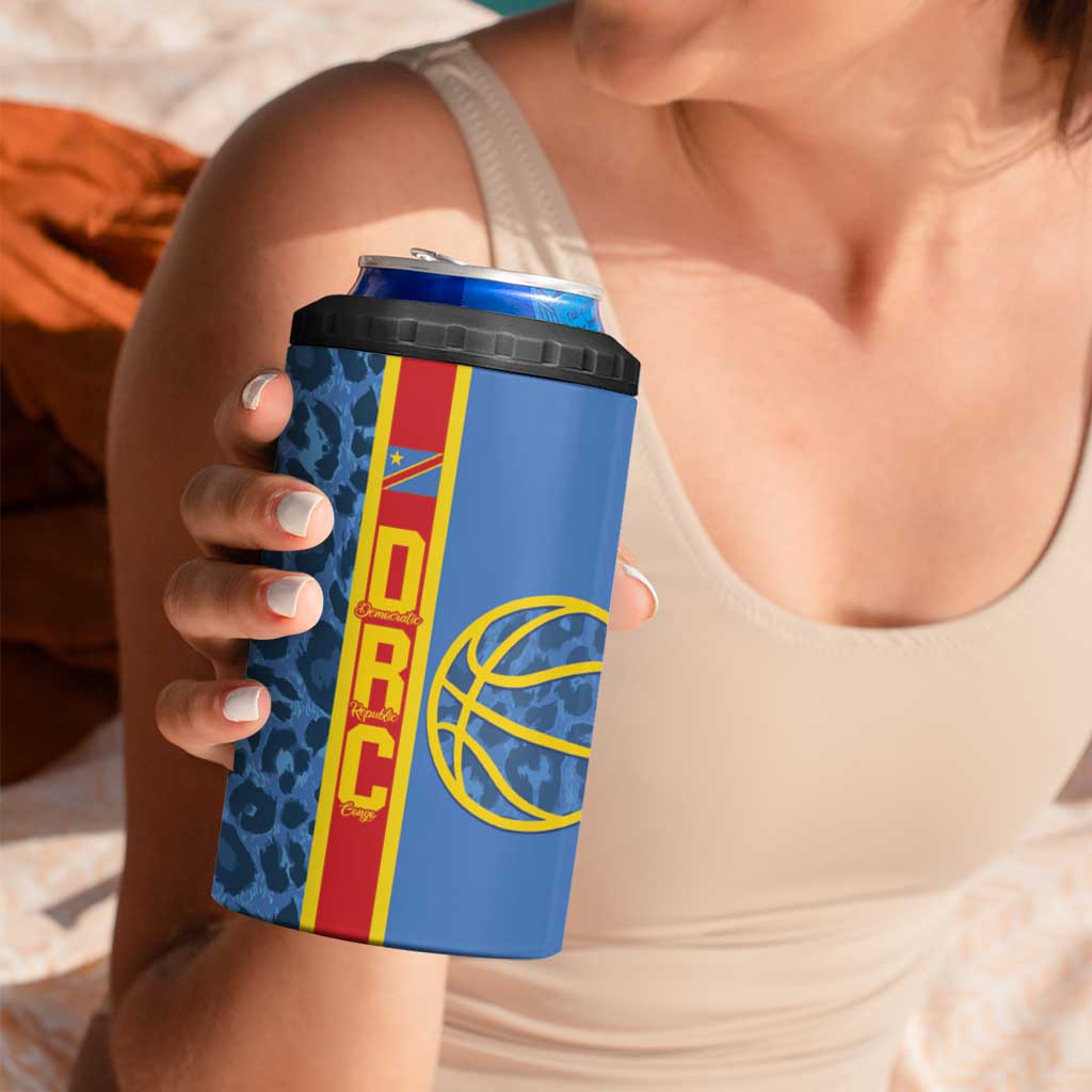 DR Congo Basketball Custom 4 in 1 Can Cooler Tumbler Come On Leopards Skin Pattern - Wonder Print Shop