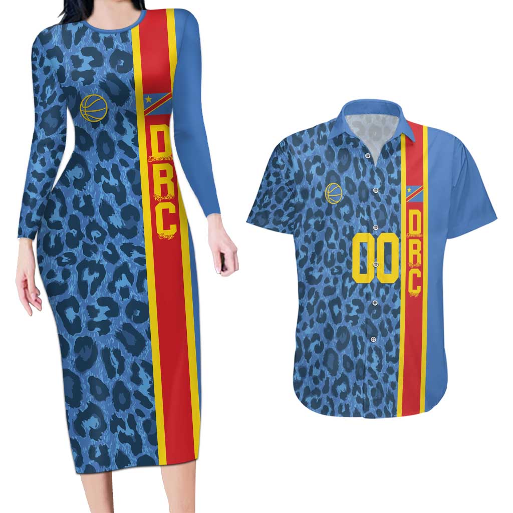 DR Congo Basketball Custom Couples Matching Long Sleeve Bodycon Dress and Hawaiian Shirt Come On Leopards Skin Pattern - Wonder Print Shop