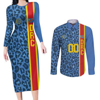 DR Congo Basketball Custom Couples Matching Long Sleeve Bodycon Dress and Long Sleeve Button Shirt Come On Leopards Skin Pattern - Wonder Print Shop