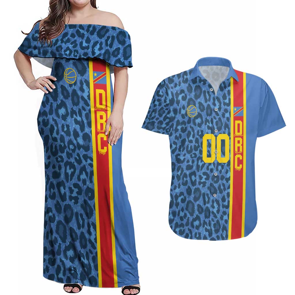 DR Congo Basketball Custom Couples Matching Off Shoulder Maxi Dress and Hawaiian Shirt Come On Leopards Skin Pattern - Wonder Print Shop
