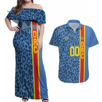 DR Congo Basketball Custom Couples Matching Off Shoulder Maxi Dress and Hawaiian Shirt Come On Leopards Skin Pattern - Wonder Print Shop