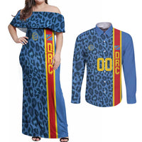 DR Congo Basketball Custom Couples Matching Off Shoulder Maxi Dress and Long Sleeve Button Shirt Come On Leopards Skin Pattern - Wonder Print Shop