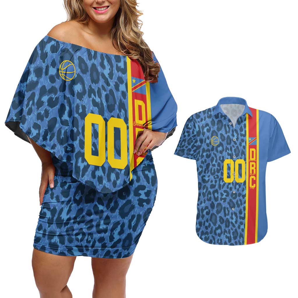 DR Congo Basketball Custom Couples Matching Off Shoulder Short Dress and Hawaiian Shirt Come On Leopards Skin Pattern - Wonder Print Shop
