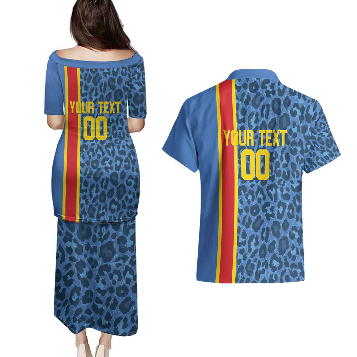 DR Congo Basketball Custom Couples Matching Puletasi and Hawaiian Shirt Come On Leopards Skin Pattern - Wonder Print Shop