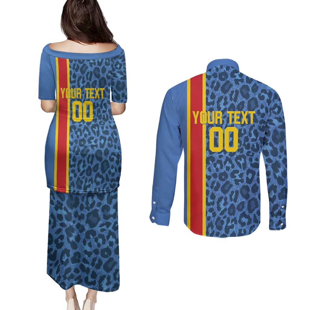 DR Congo Basketball Custom Couples Matching Puletasi and Long Sleeve Button Shirt Come On Leopards Skin Pattern - Wonder Print Shop