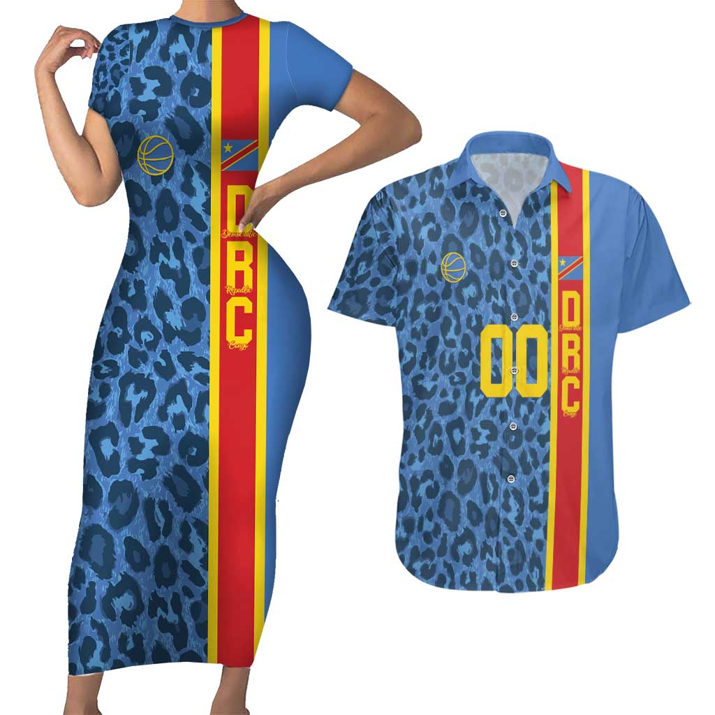 DR Congo Basketball Custom Couples Matching Short Sleeve Bodycon Dress and Hawaiian Shirt Come On Leopards Skin Pattern - Wonder Print Shop