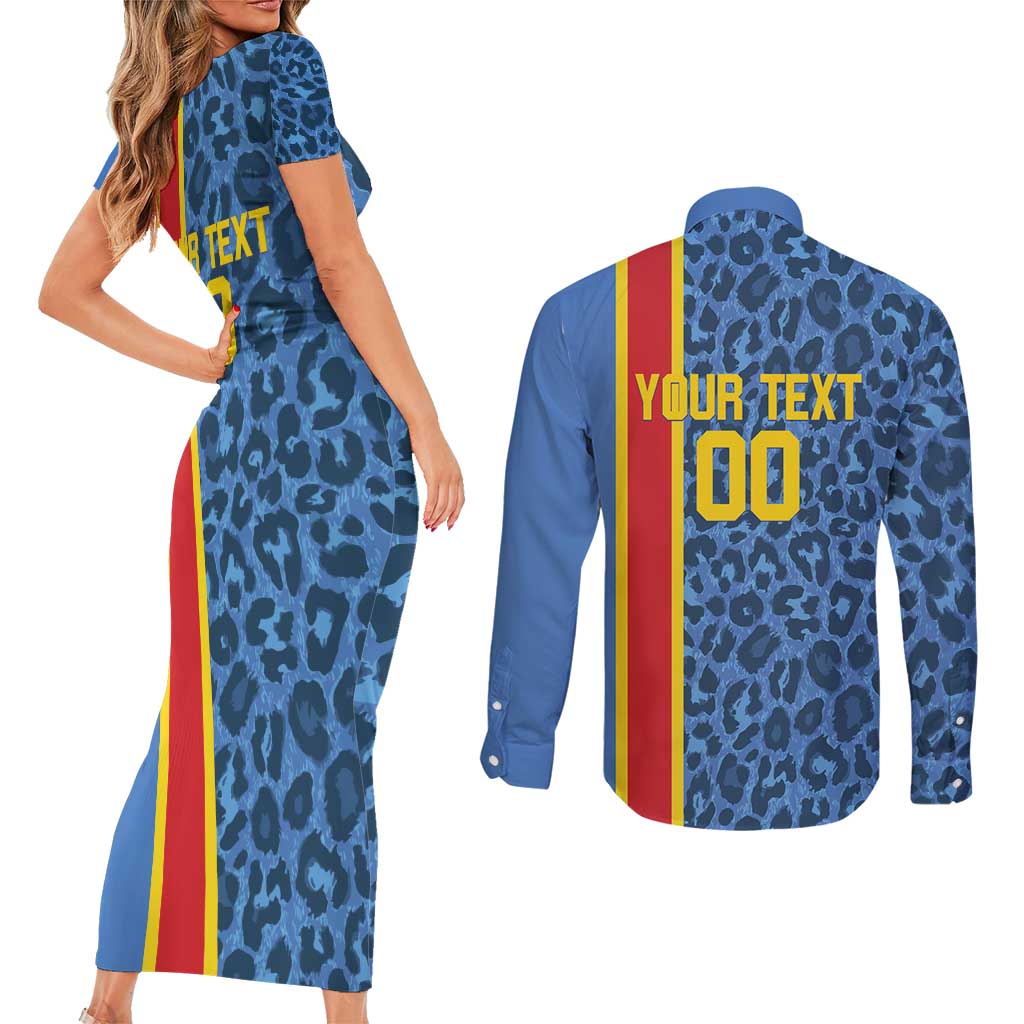 DR Congo Basketball Custom Couples Matching Short Sleeve Bodycon Dress and Long Sleeve Button Shirt Come On Leopards Skin Pattern - Wonder Print Shop