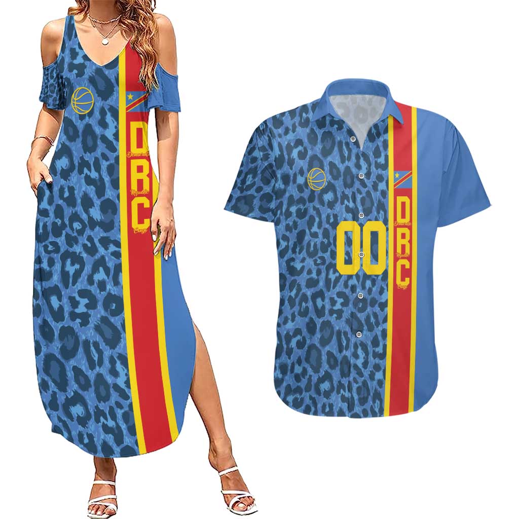 DR Congo Basketball Custom Couples Matching Summer Maxi Dress and Hawaiian Shirt Come On Leopards Skin Pattern - Wonder Print Shop