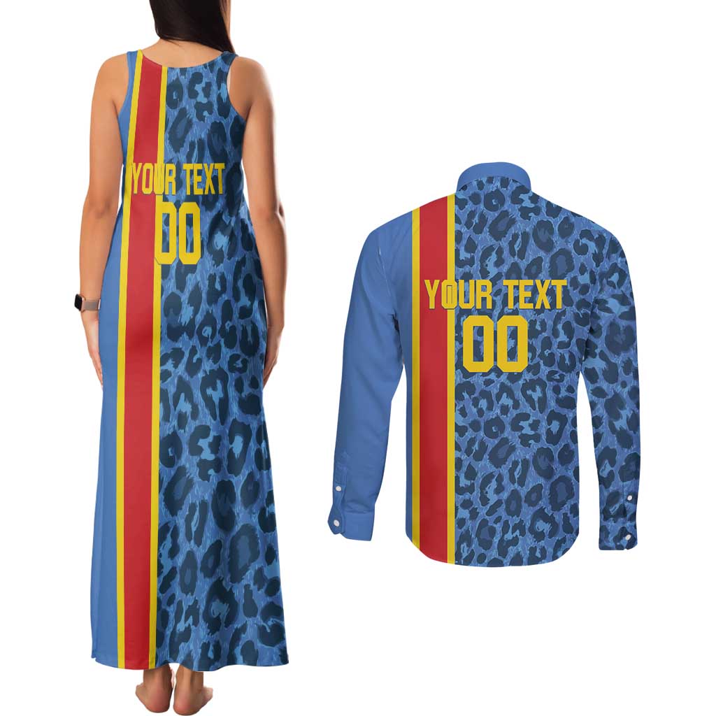 DR Congo Basketball Custom Couples Matching Tank Maxi Dress and Long Sleeve Button Shirt Come On Leopards Skin Pattern - Wonder Print Shop