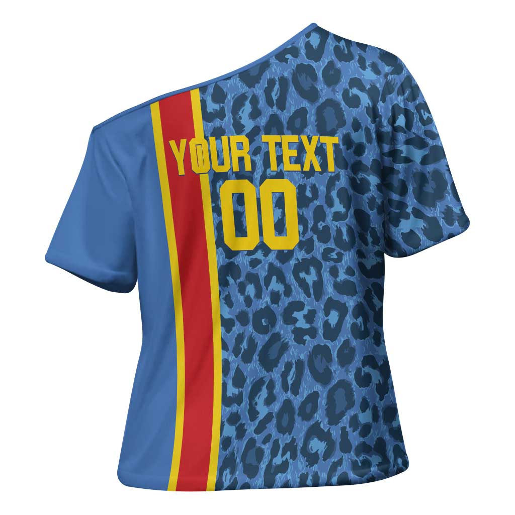 DR Congo Basketball Custom Cross Shoulder Shirt Come On Leopards Skin Pattern - Wonder Print Shop