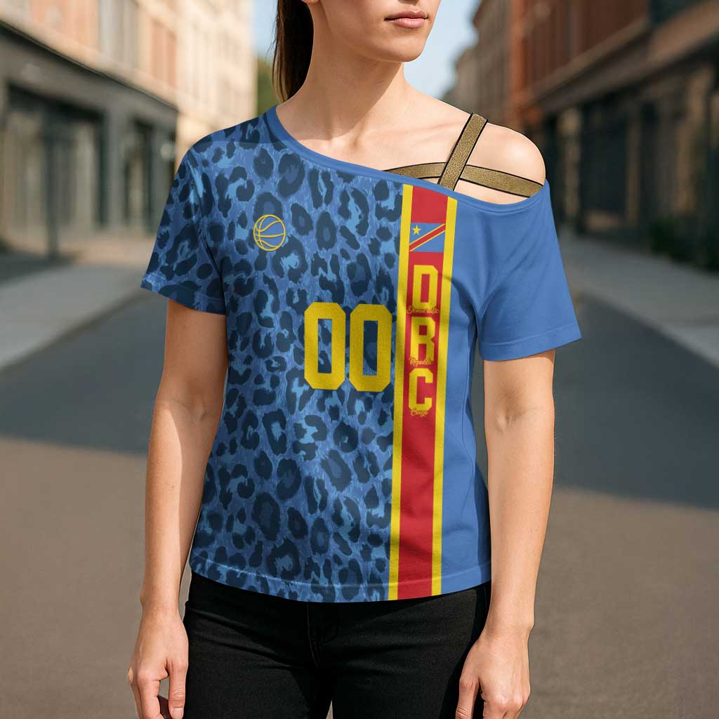 DR Congo Basketball Custom Cross Shoulder Shirt Come On Leopards Skin Pattern - Wonder Print Shop