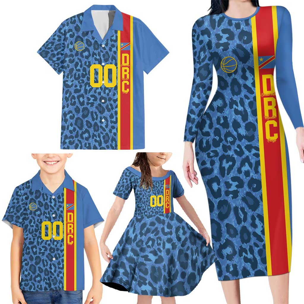 DR Congo Basketball Custom Family Matching Long Sleeve Bodycon Dress and Hawaiian Shirt Come On Leopards Skin Pattern - Wonder Print Shop