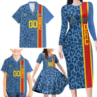 DR Congo Basketball Custom Family Matching Long Sleeve Bodycon Dress and Hawaiian Shirt Come On Leopards Skin Pattern - Wonder Print Shop