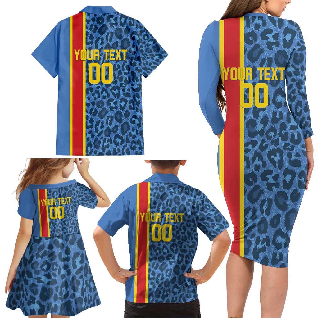 DR Congo Basketball Custom Family Matching Long Sleeve Bodycon Dress and Hawaiian Shirt Come On Leopards Skin Pattern - Wonder Print Shop