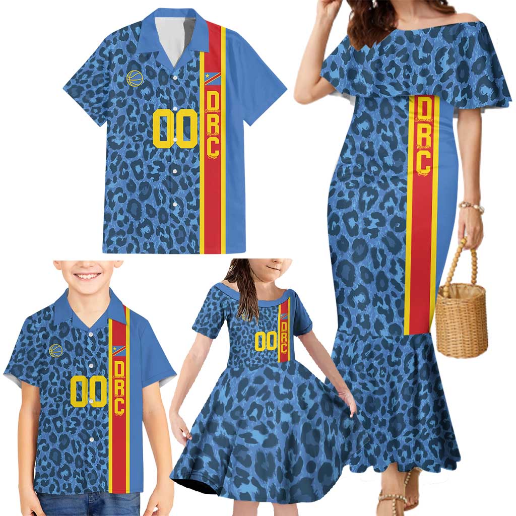 DR Congo Basketball Custom Family Matching Mermaid Dress and Hawaiian Shirt Come On Leopards Skin Pattern - Wonder Print Shop