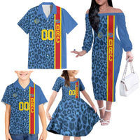 DR Congo Basketball Custom Family Matching Off The Shoulder Long Sleeve Dress and Hawaiian Shirt Come On Leopards Skin Pattern - Wonder Print Shop