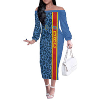 DR Congo Basketball Custom Family Matching Off The Shoulder Long Sleeve Dress and Hawaiian Shirt Come On Leopards Skin Pattern - Wonder Print Shop