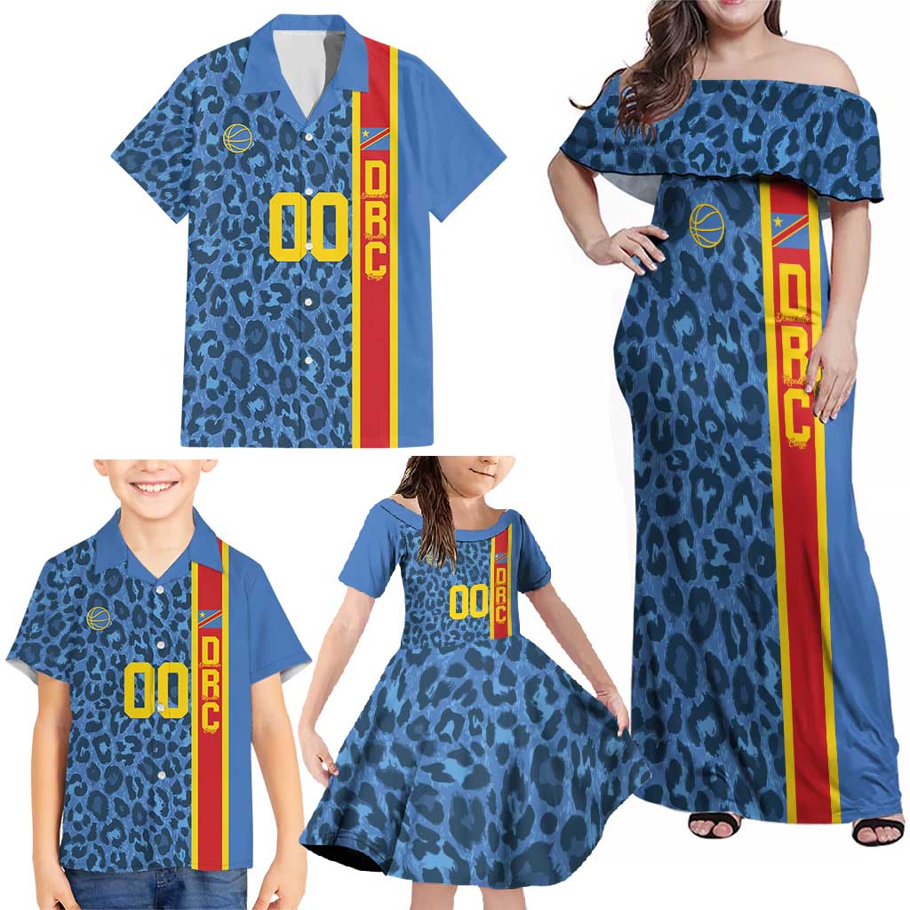 DR Congo Basketball Custom Family Matching Off Shoulder Maxi Dress and Hawaiian Shirt Come On Leopards Skin Pattern - Wonder Print Shop