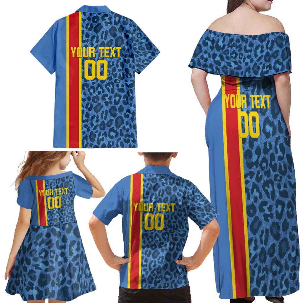 DR Congo Basketball Custom Family Matching Off Shoulder Maxi Dress and Hawaiian Shirt Come On Leopards Skin Pattern - Wonder Print Shop