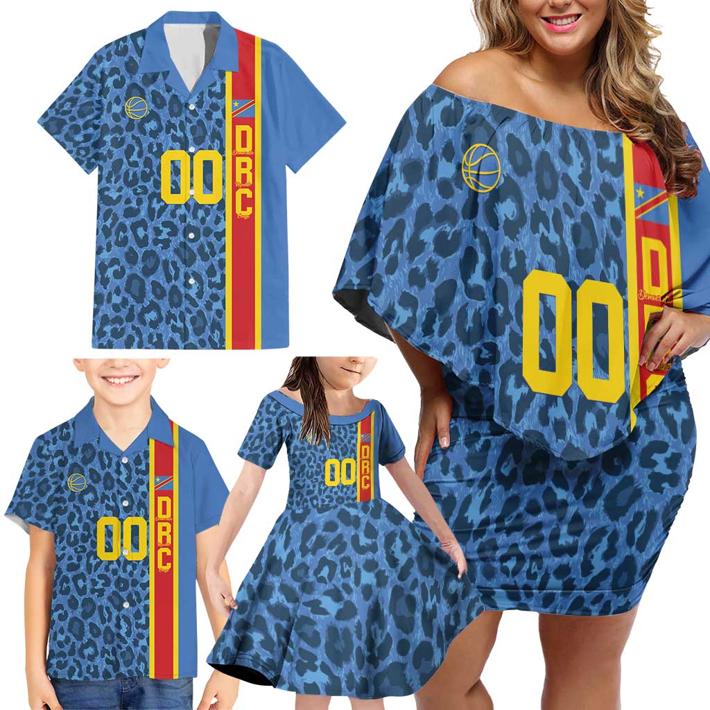 DR Congo Basketball Custom Family Matching Off Shoulder Short Dress and Hawaiian Shirt Come On Leopards Skin Pattern - Wonder Print Shop