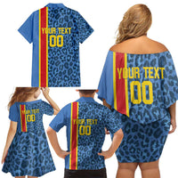 DR Congo Basketball Custom Family Matching Off Shoulder Short Dress and Hawaiian Shirt Come On Leopards Skin Pattern - Wonder Print Shop