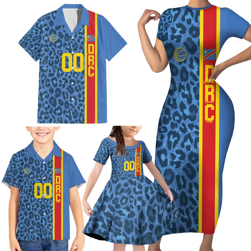 DR Congo Basketball Custom Family Matching Short Sleeve Bodycon Dress and Hawaiian Shirt Come On Leopards Skin Pattern - Wonder Print Shop