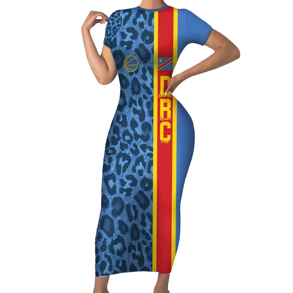 DR Congo Basketball Custom Family Matching Short Sleeve Bodycon Dress and Hawaiian Shirt Come On Leopards Skin Pattern - Wonder Print Shop