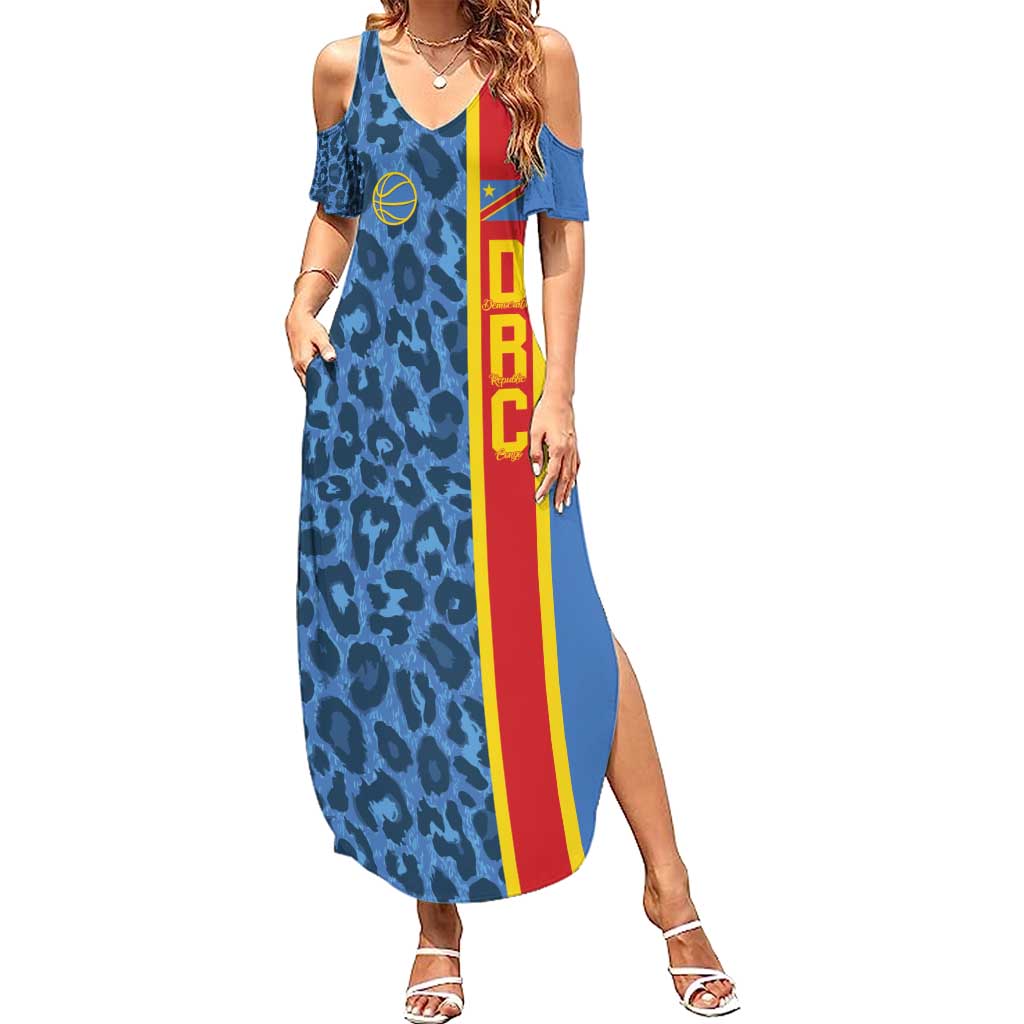 DR Congo Basketball Custom Family Matching Summer Maxi Dress and Hawaiian Shirt Come On Leopards Skin Pattern - Wonder Print Shop