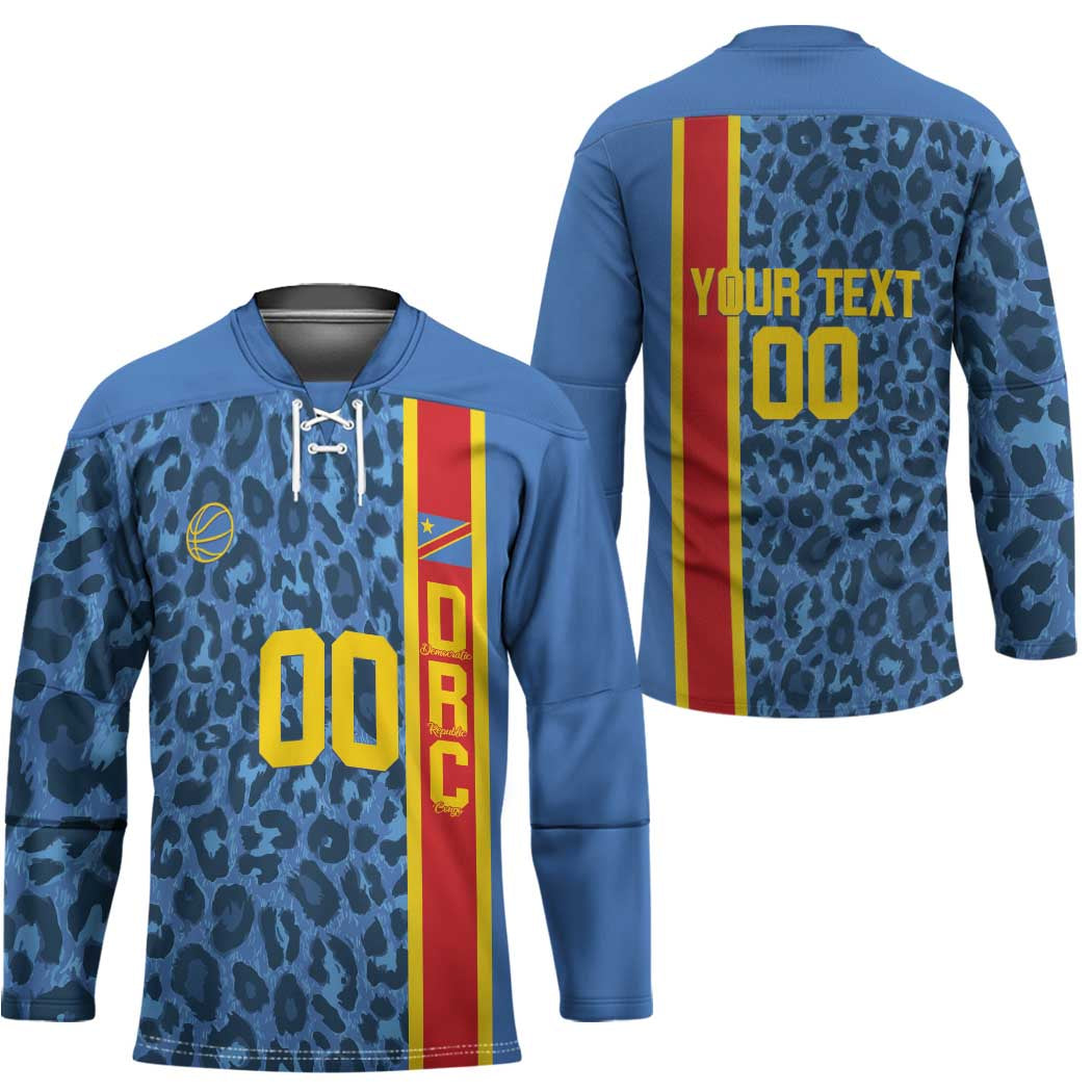 DR Congo Basketball Custom Hockey Jersey Come On Leopards Skin Pattern - Wonder Print Shop