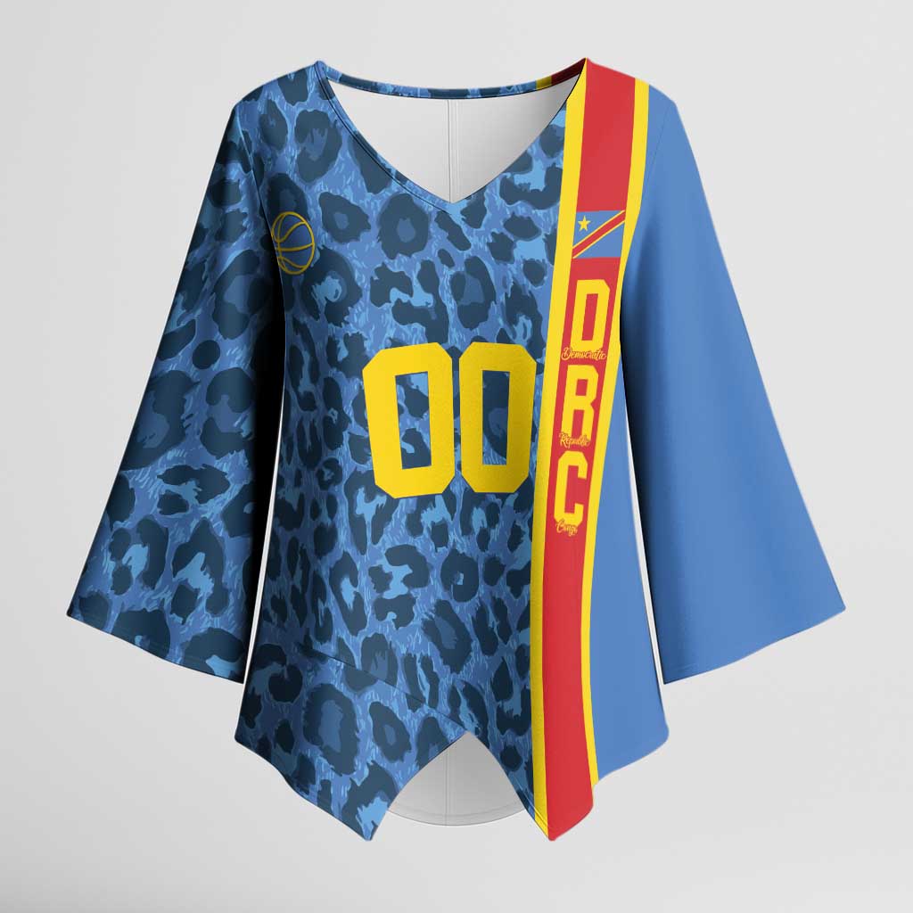 DR Congo Basketball Custom Kimono Sleeve Blouse Come On Leopards Skin Pattern - Wonder Print Shop