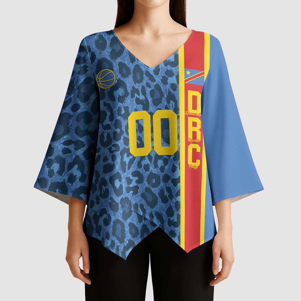 DR Congo Basketball Custom Kimono Sleeve Blouse Come On Leopards Skin Pattern - Wonder Print Shop