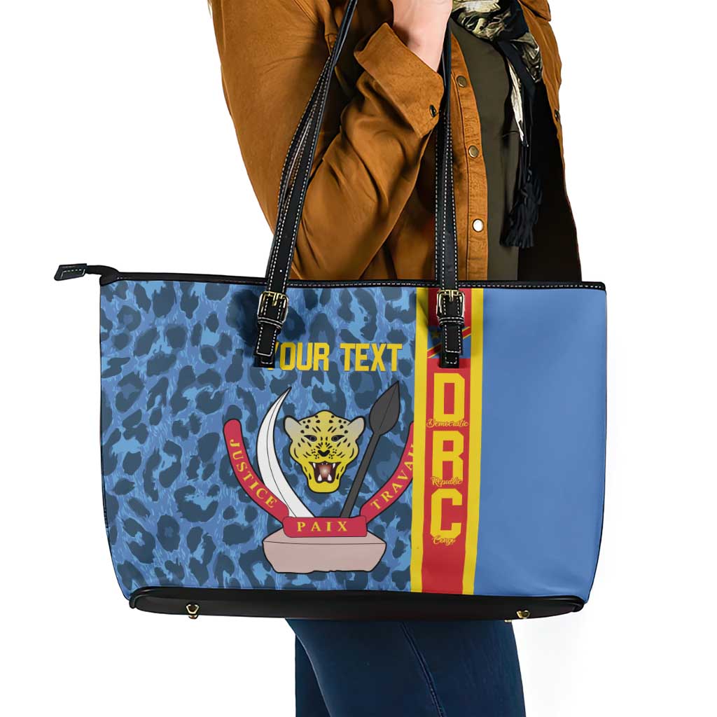 DR Congo Basketball Custom Leather Tote Bag Come On Leopards Skin Pattern - Wonder Print Shop