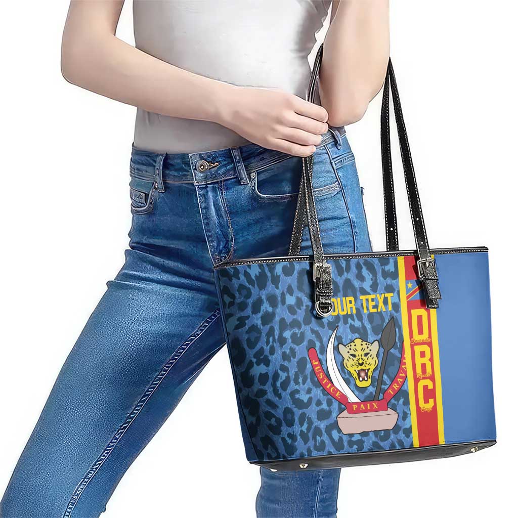 DR Congo Basketball Custom Leather Tote Bag Come On Leopards Skin Pattern - Wonder Print Shop