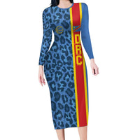 DR Congo Basketball Custom Long Sleeve Bodycon Dress Come On Leopards Skin Pattern - Wonder Print Shop